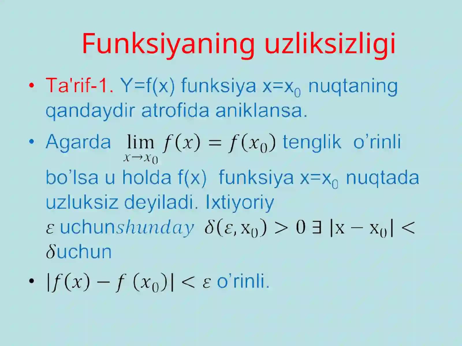 Funksiyalarni taqqoslash va funksiyaning uzluksiz tariflari mavzusida tayyor taqdimot 3