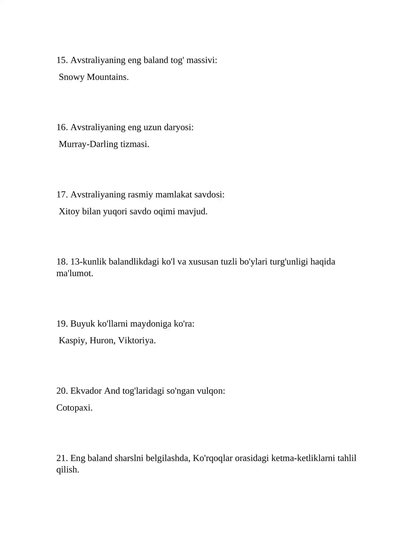 Jahon geografiyasi test savollari GOST 3