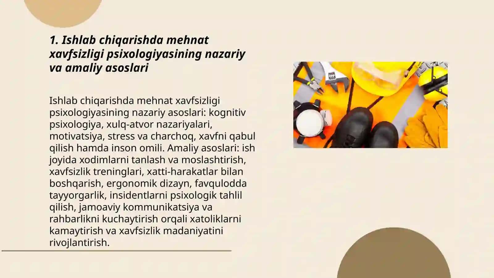 Ishlab chiqarishda mehnat xavfsizligini ta'minlash psixologiyasi. Ishlab chiqarishda muqobil muhitni taminlash. Davolash - profilaktika muassasalarida fuqaro muhofazasini tashkiliy tuzilishi va asosiy vazifalari 3