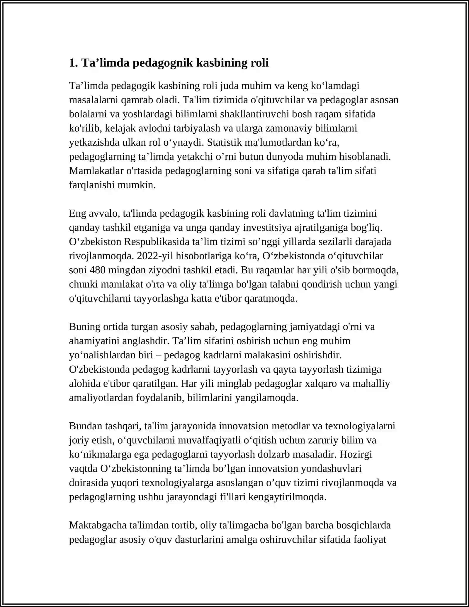 PEDAGOGLIK KASBINING JAMIYAT TARAQQIYOTIDA TUTGAN O'RNI 3