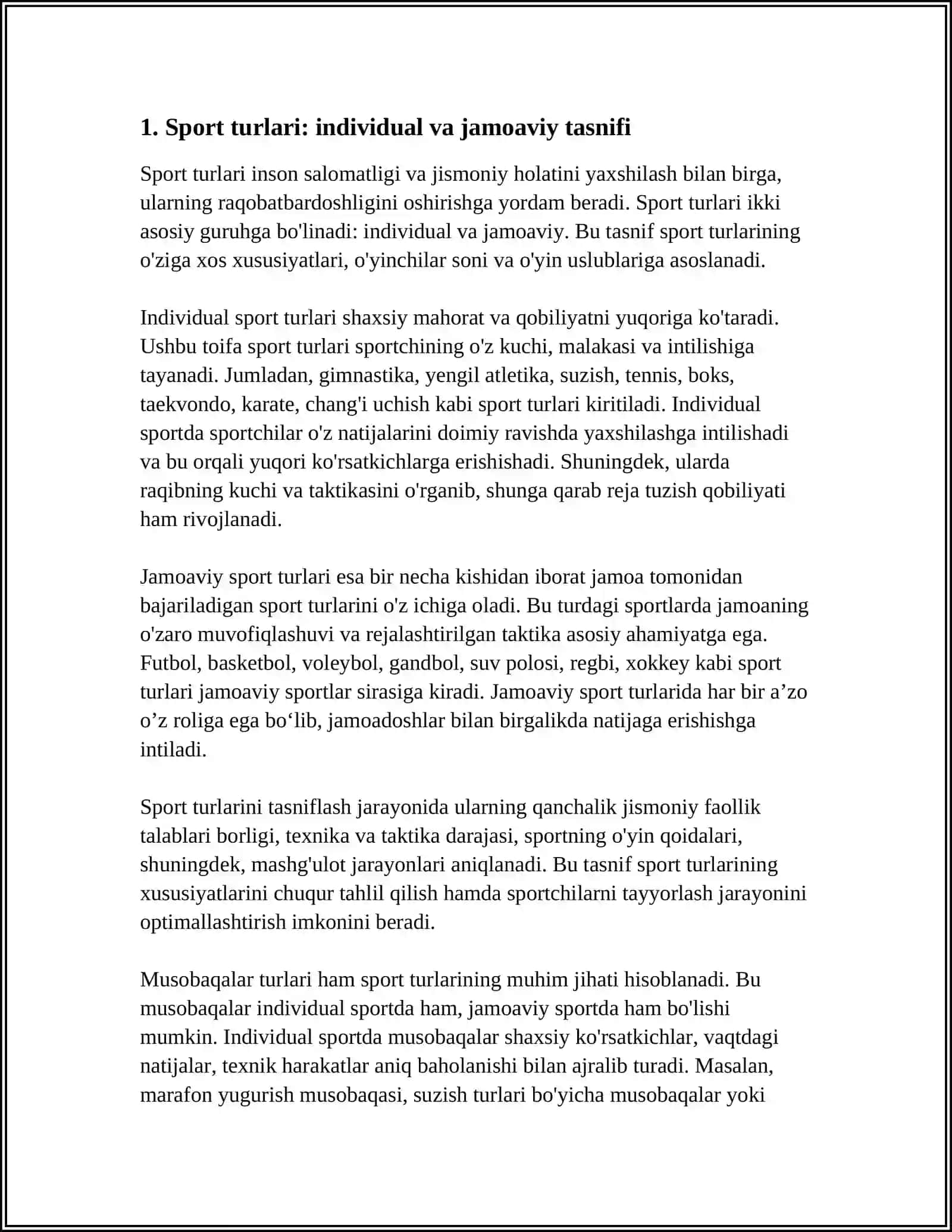 SPORT TURLARI VA ULARNITASNIFLANISH.SPORT MUSOBAQALARI TURLARI USULLARI VA BAHOLASH 3