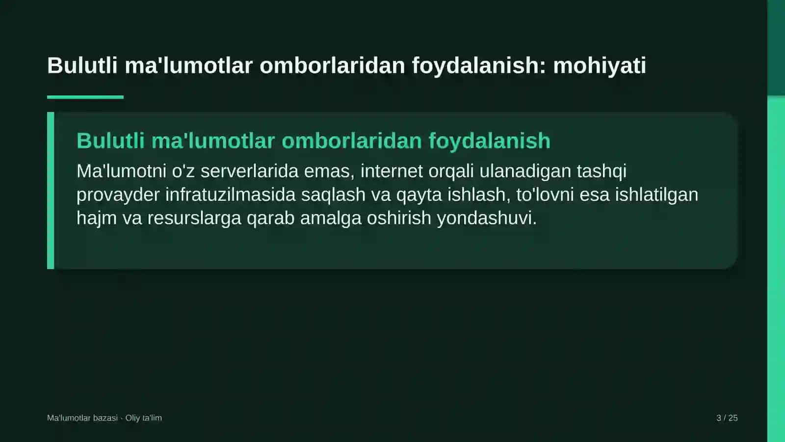 Bulutli ma'lumotlar omborlaridan foydalanish: mohiyati 3