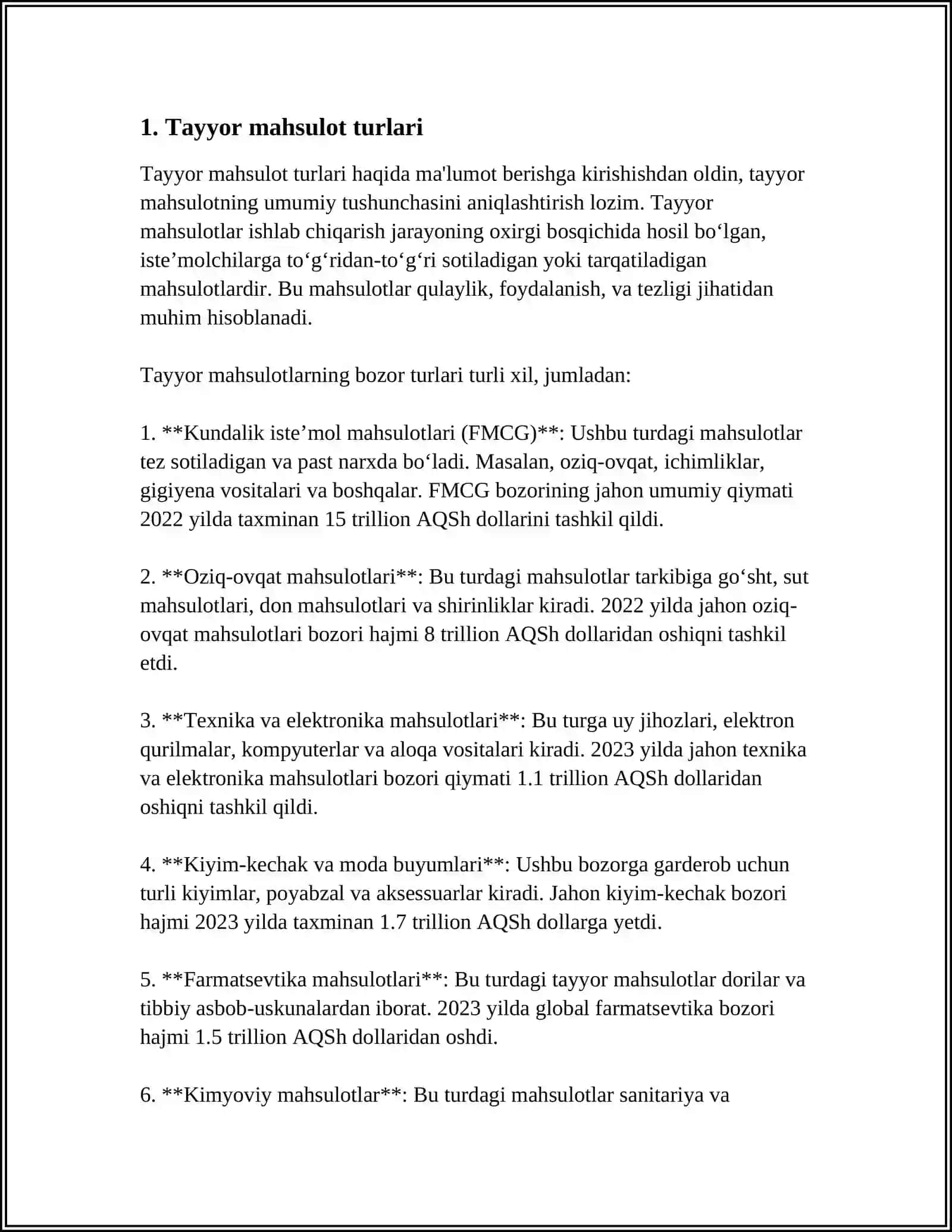 TAYYOR MAHSULOT (ISHLAR HIZMAT) LAR VA ULARNING SOTILISHI HISOBI 3