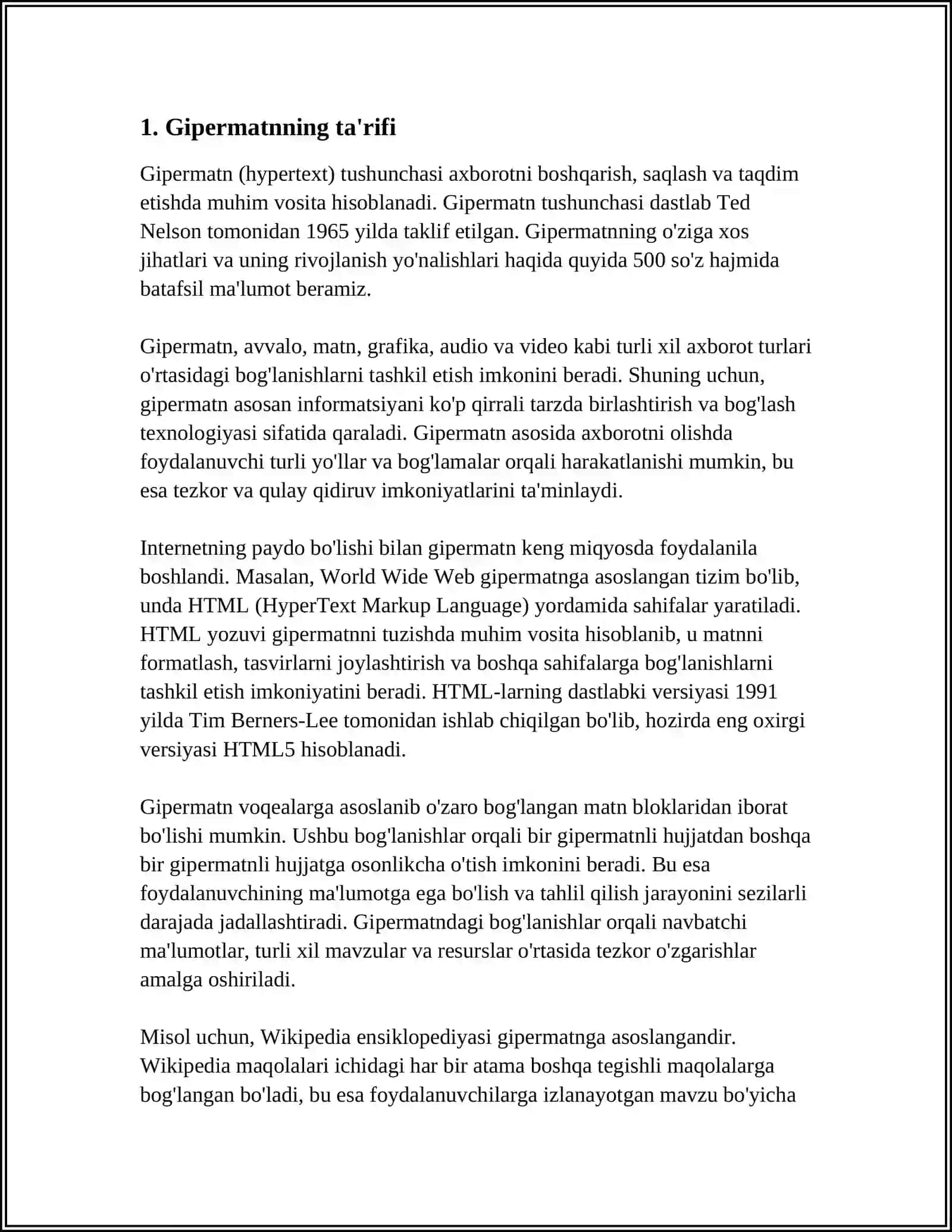 GIPERTEKST, GIPERMUROJAAT VA GIPERMEDIA TUSHUNCHALARINI TAVSIFLASH 3