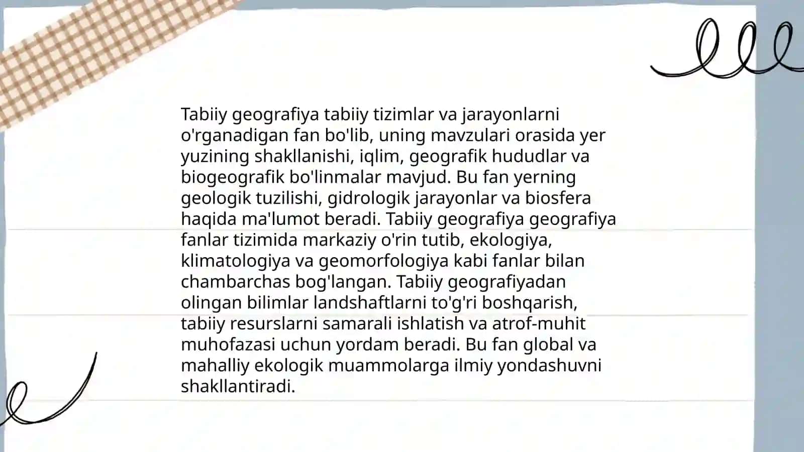 Tabiiy geografiyaning fanlar tizimidagi o'rni va tarkibiy qismlari 3