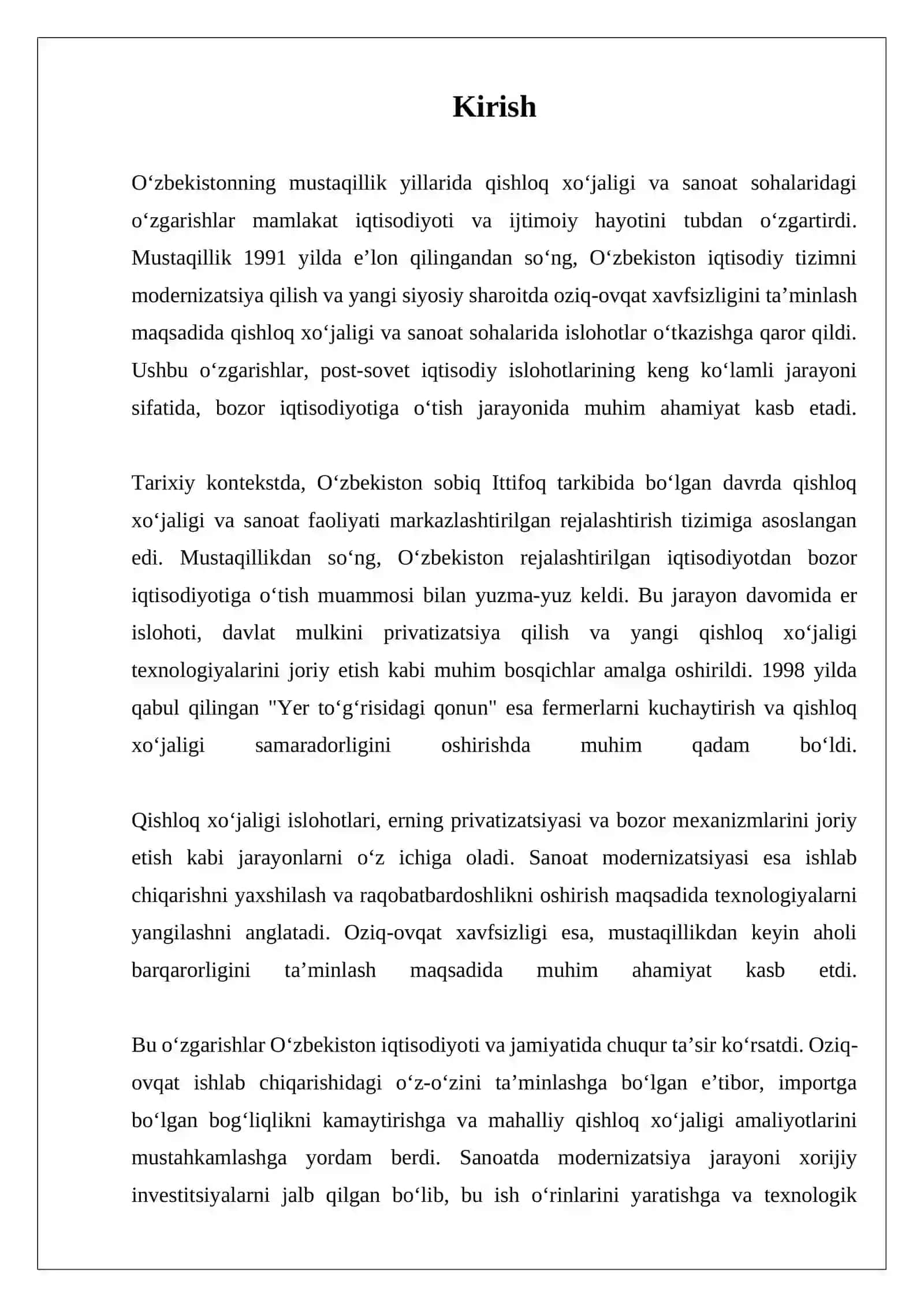 MUSTAQILLIK YILLARIDA QISHLOQ XO'JALIGI VA SANOAT SOHASIDAGI O'ZGARISHLAR 3