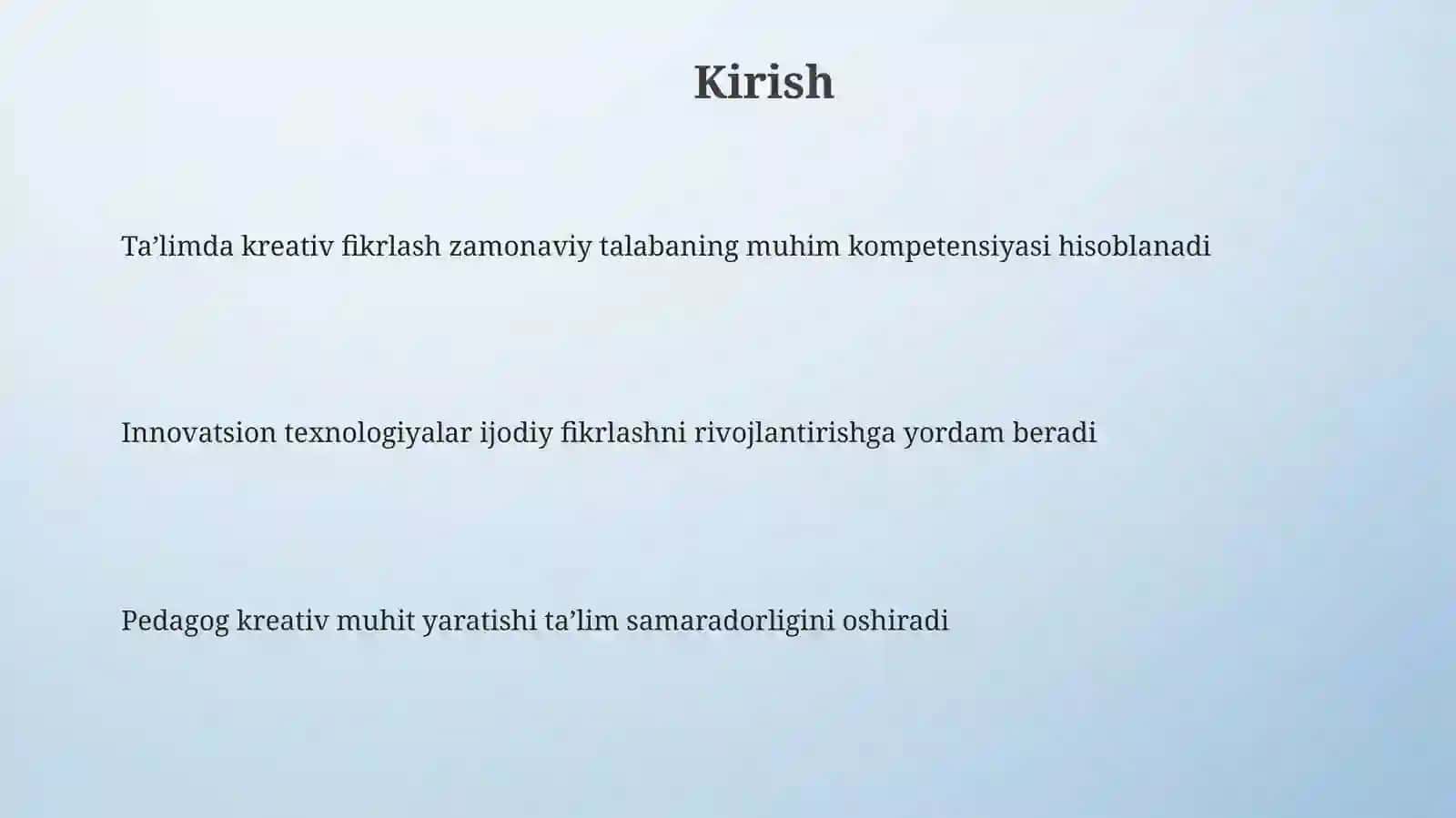 Kreativlikning rivojlantirilishi 3