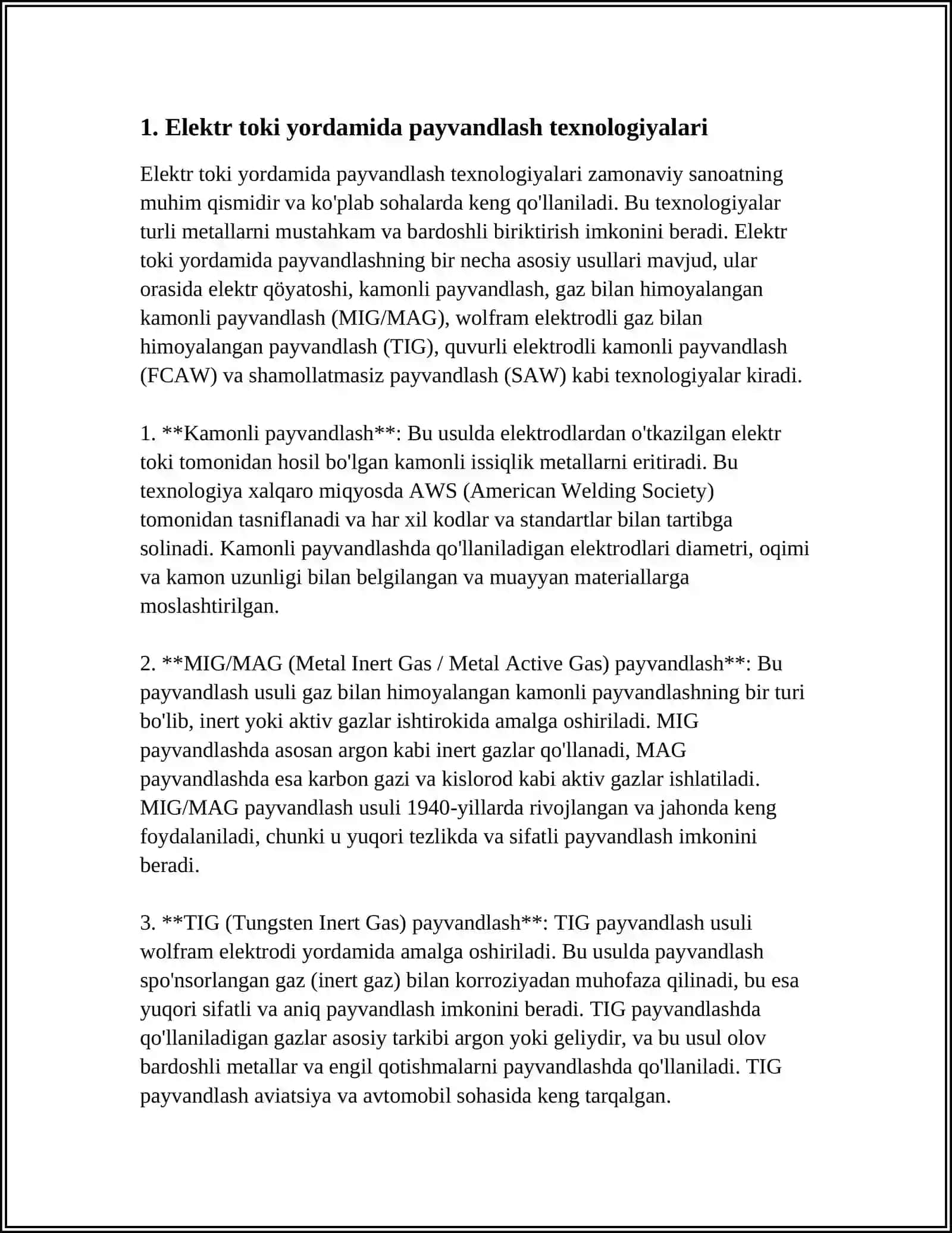 ELEKTR TOKI YORDAMIDA PAYVANDLANADIGAN DETALLAR VA ULARNI KUCHLANISHGA HISOBLASH 3