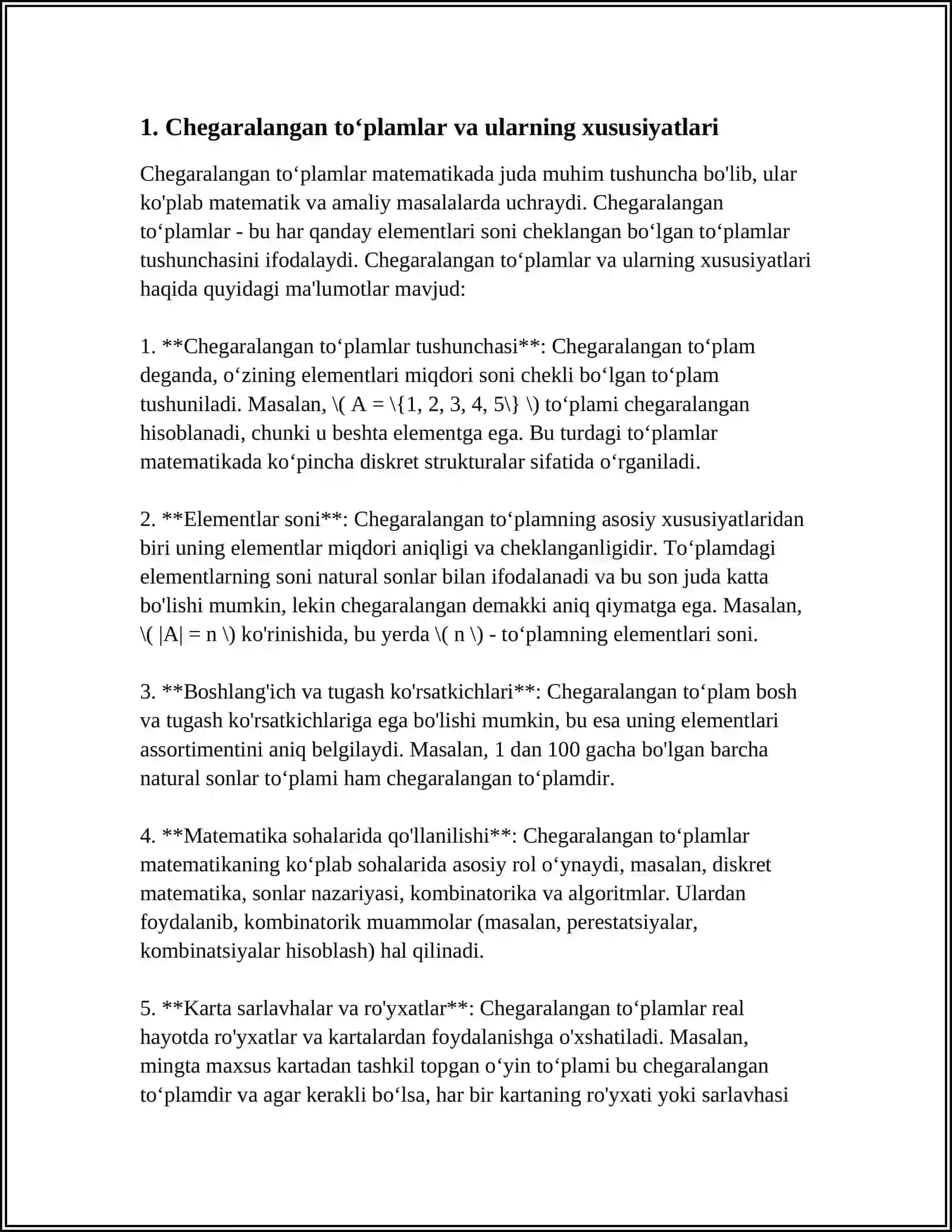 MUSTAQIL ISH Mavzu: CHEGARALANGAN TOʻPLAMNING ANIQ CHEGARALARI,VA ULAR HAQIDA TEOREMA LAR,MATEMATIK INDUKSIYA USULI VA NYUTON BINOMI 3