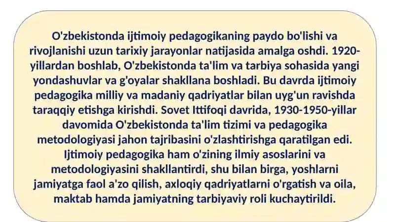 O'zbekistonda ijtimoiy pedagogikaning paydobo'lishi: madaniy, tarixiy, ijtimoiy va huquqiy shart-sharoitlar 3