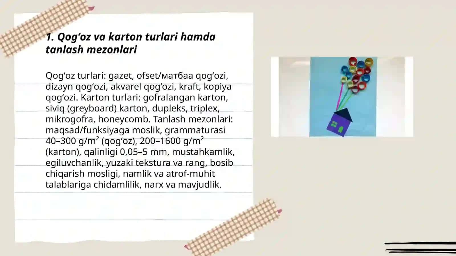 Qogʻoz va karton bilan ishlash darslarining mazmuni 3