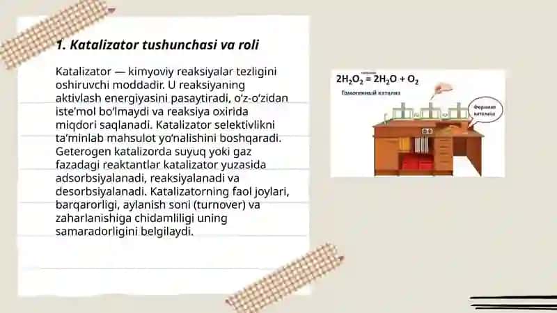 Katalizatorlarning asosiy tavsiflari. Geterogen kataliz. Geterogen katalitik reaksiyalarning asosiy bosqichlari 3