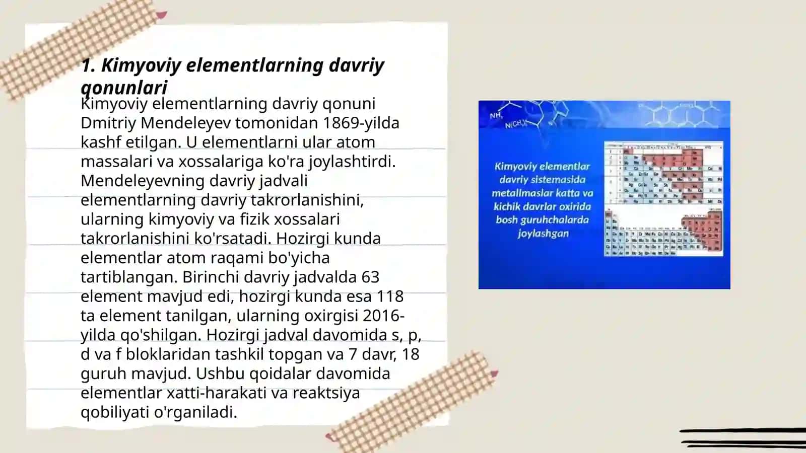 Davriy sistemaning shakllanishi D.I. Mendeleyevning davriy sistemasi. Radiaktivlik 3