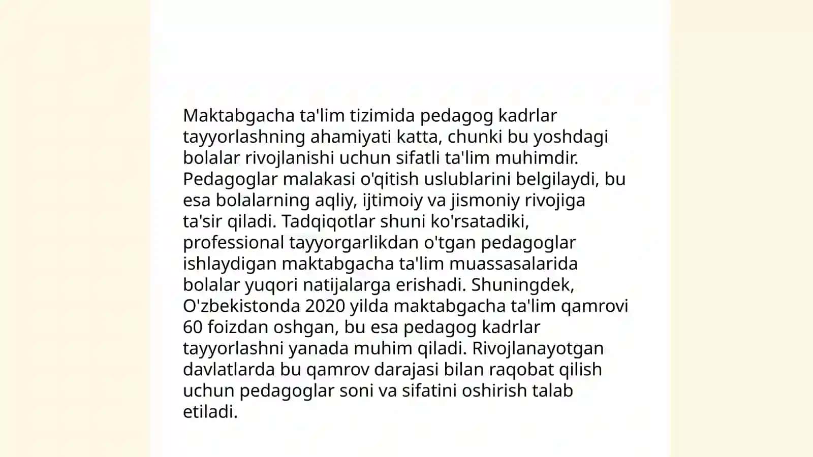 Maktabgacha taʼlim tizimida kadrlarni tayyorlash va sohaga qabul qilishga qoʻyiladigan talablar 3