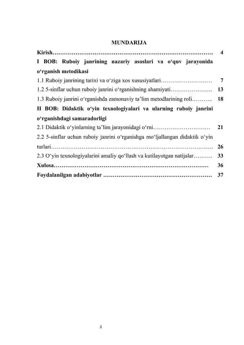 5-sinflarda ruboiy janrini o‘rganishga qaratilgan didaktik o‘yin texnologiyalarini ishlab chiqish  kurs ishi 3