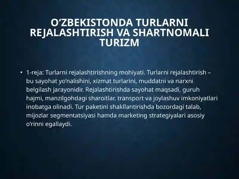 O‘zbekistonda turlarni rejalashtirish va shartnomali turizm 3