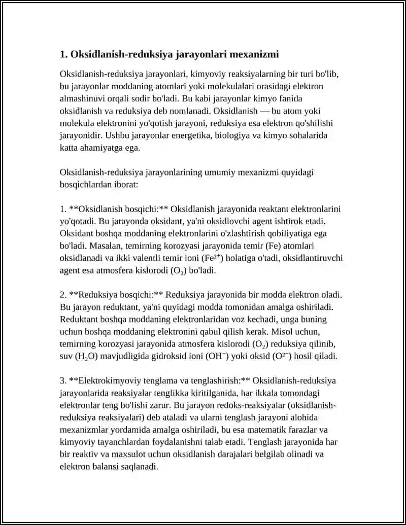OKSIDLANISH – QAYTARILISHI REAKTSIYALARIDA AHAMIYATI 3