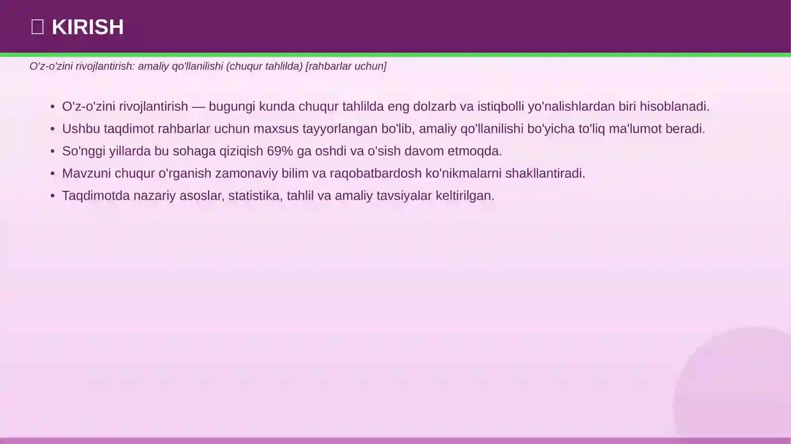 O'z-o'zini rivojlantirish: amaliy qo'llanilishi (chuqur tahlilda) [rahbarlar uchun] 3
