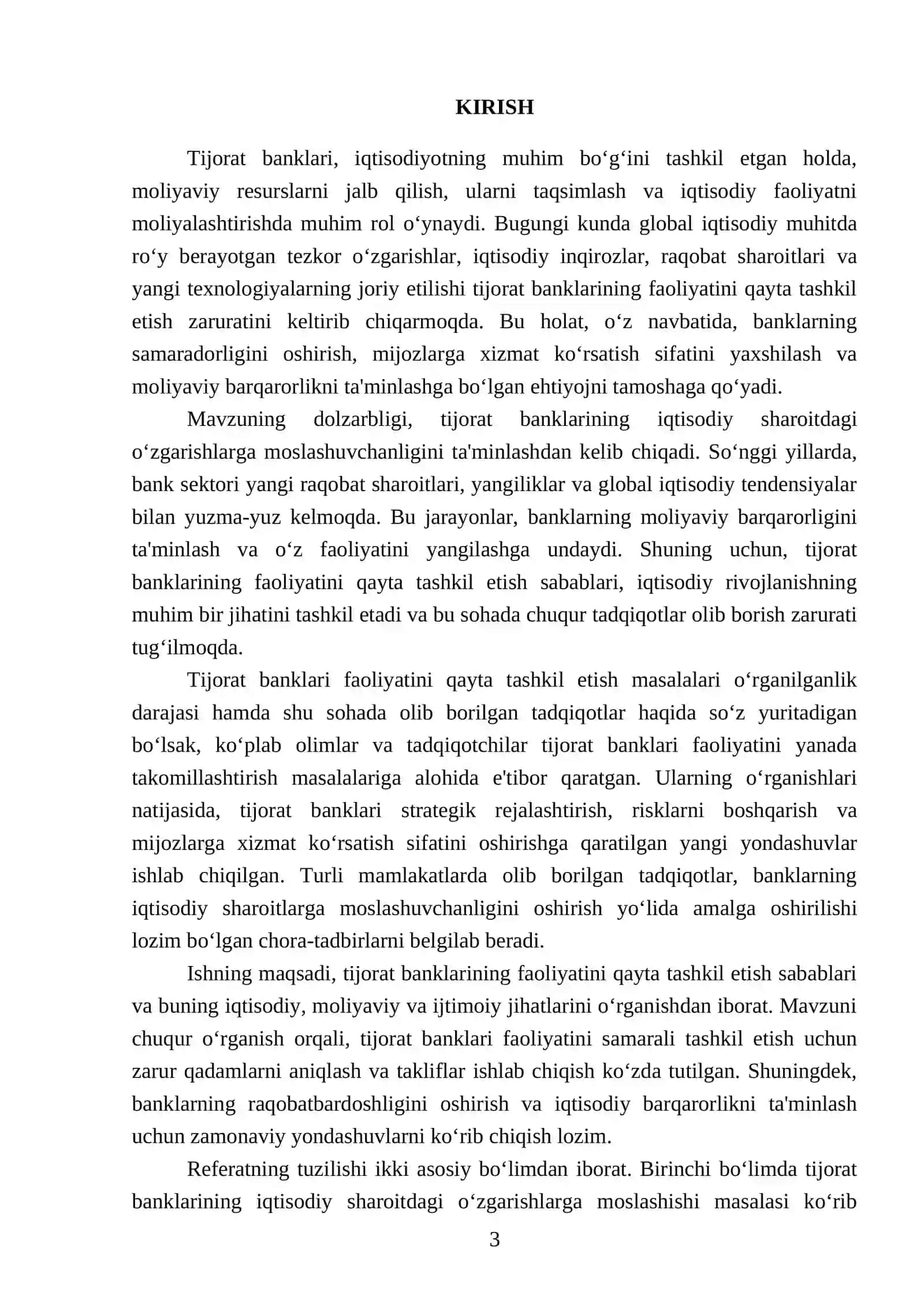 Tijorat banklari faoliyatini qayta tashkil etish sabablari 3
