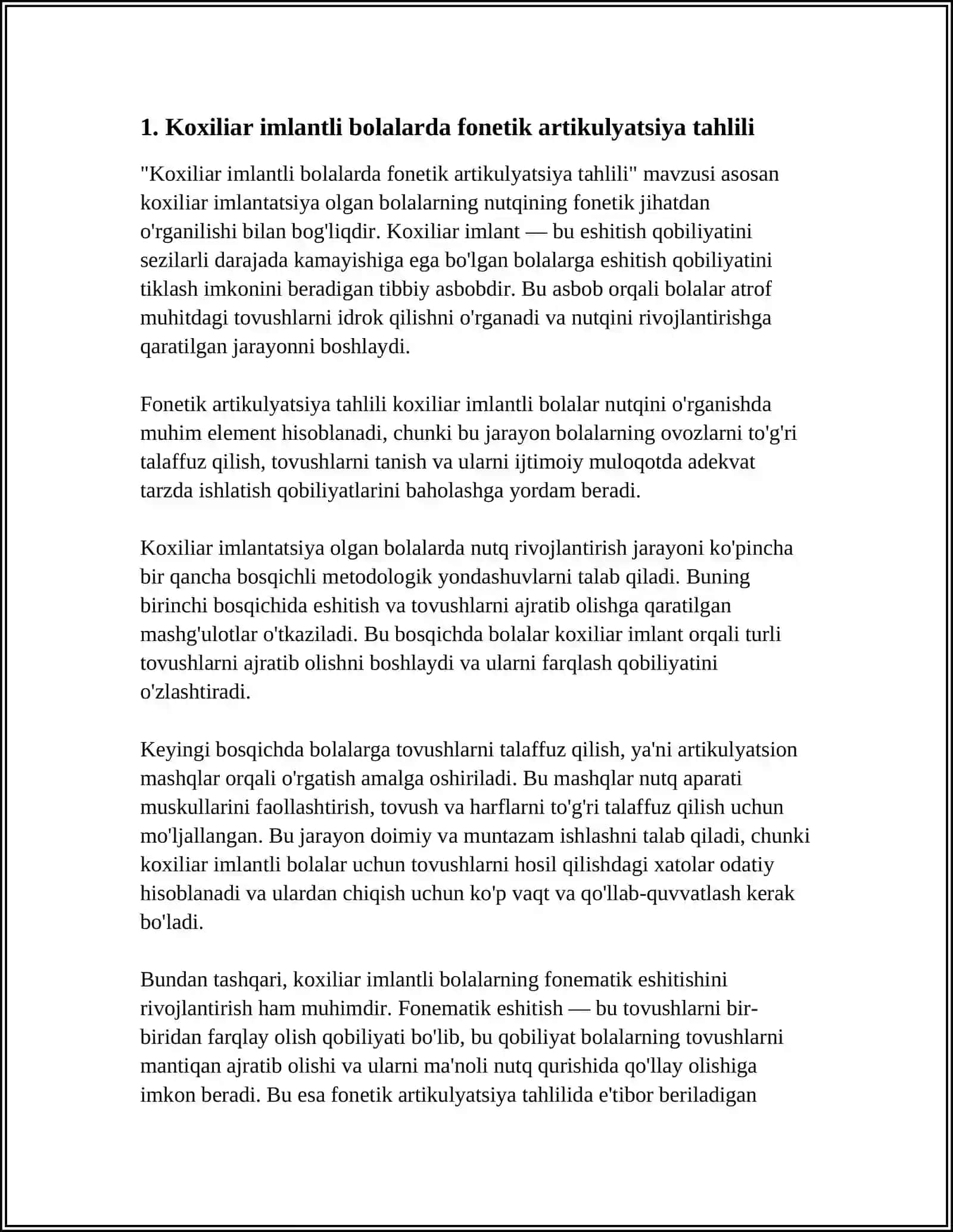 KOXILIAR IMLANTLI BOLALAR NUTQINI FONETIK FONEMATIK GRAMATIK LUG'AT TOMONLARINI LOGOPEDIK TEKSHIRISH 3