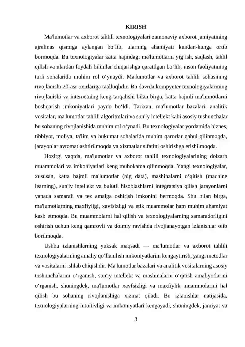 "Ma'lumotlar va axborot tahlili texnologiyalariga obzor (ko‘rib chiqish)" 3