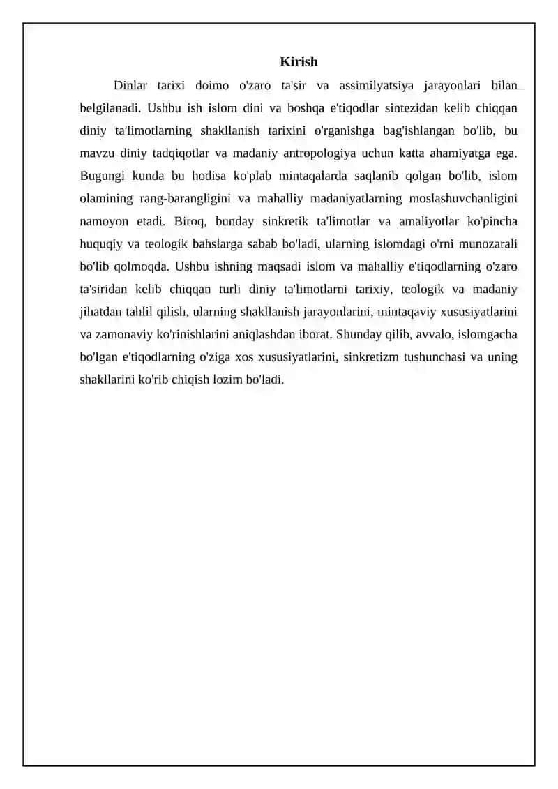 Islom va boshqa diniy aqidalar sinkretlashuvi natijasida shakllangan diniy ta’limotlar tarixi 3