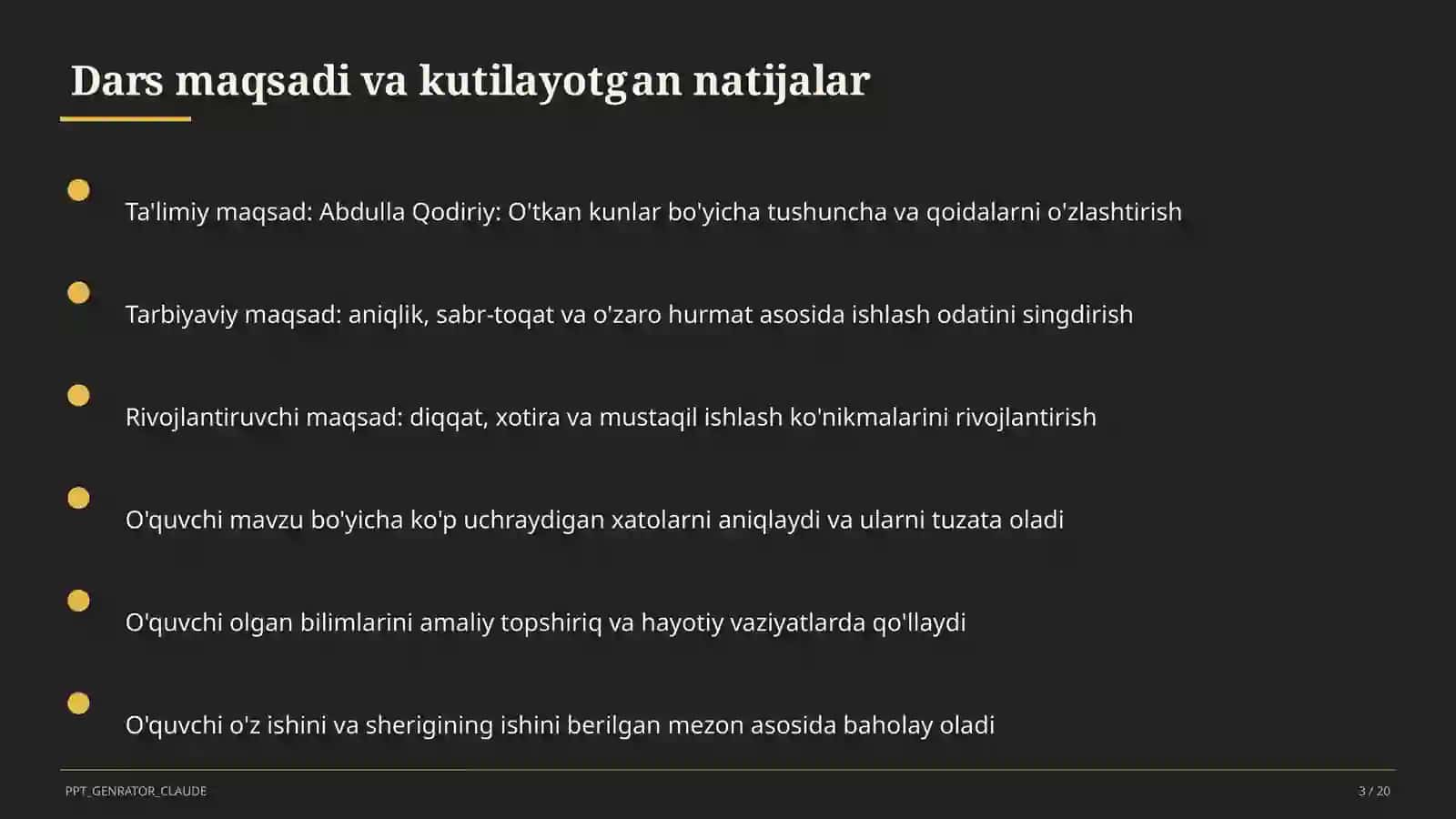 Abdulla Qodiriy: O'tkan kunlar (9-sinf) 3