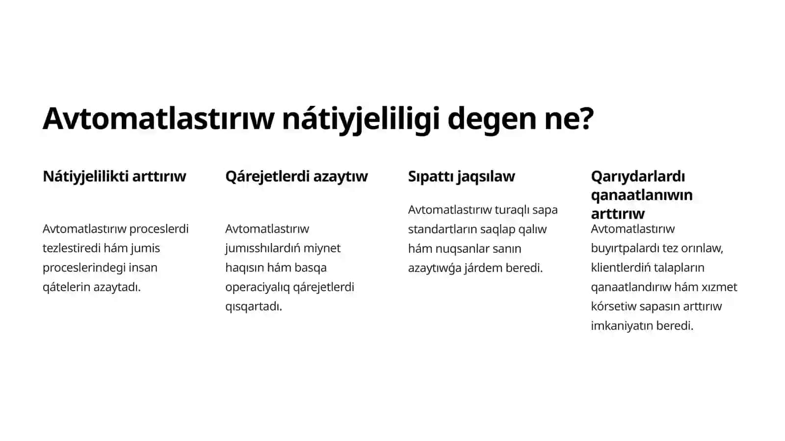 Avtomatlastırıw nátiyjeliligin bahalaw 3