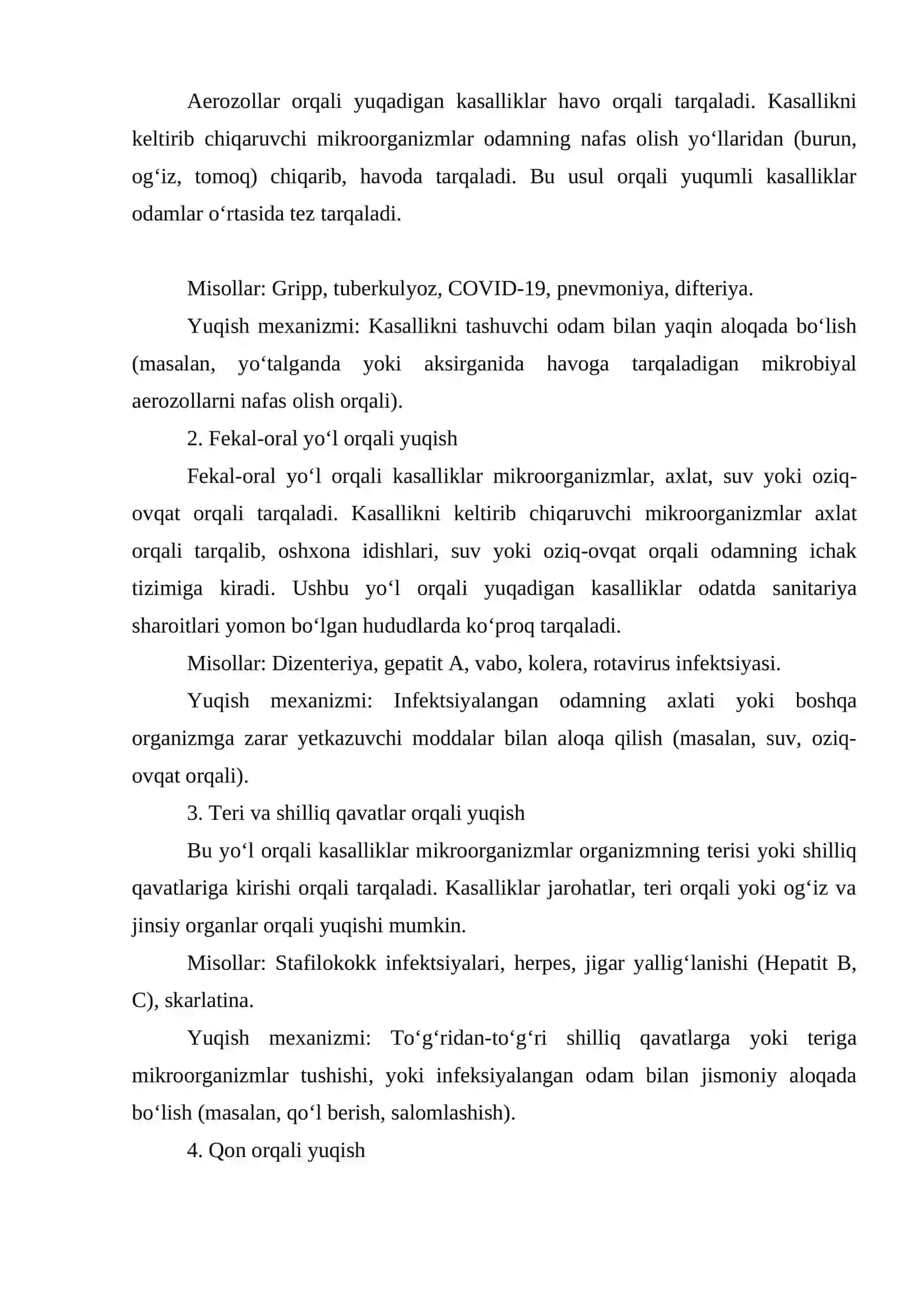 Yuqumli kasalliklar yuqish yo‘llari, davrlari. Yuqumli kasalliklarga bakteriologik, parazitologik, mikologik, virusologik, serologik, biologik tashxis qo‘yish usullari. 3