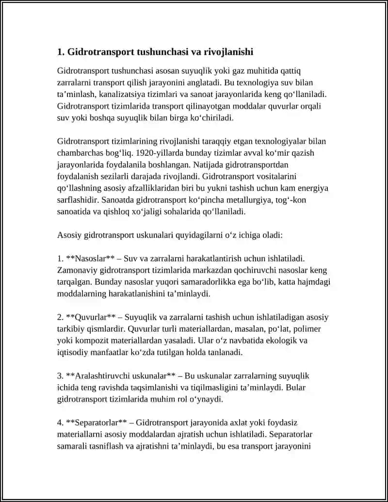 GIDROTRANSPORT VOSITALARI, ASOSIY USKUNALARI 3