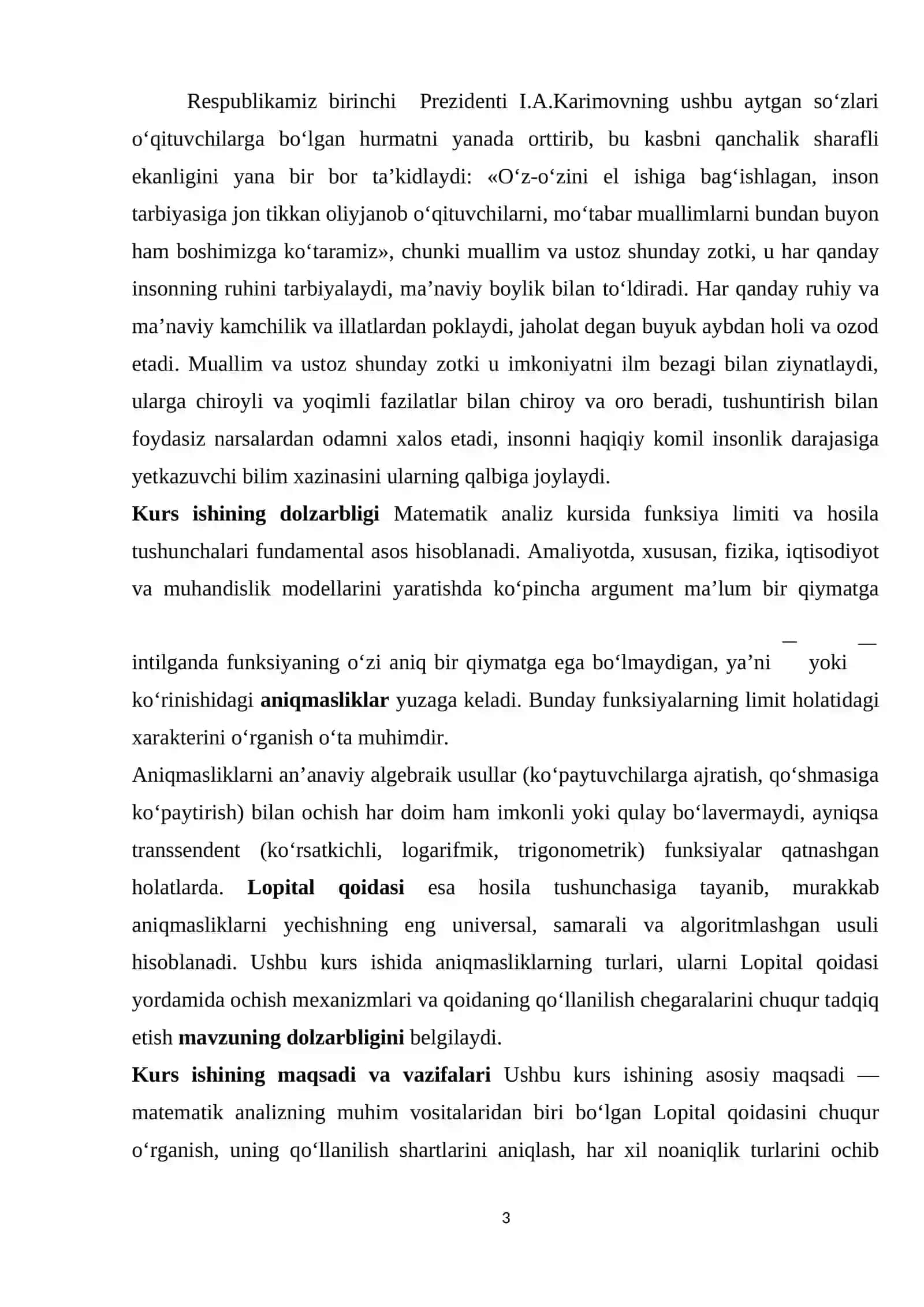 Aniqmasliklar. Aniqmasliklarni ochishning Lopital qoidasi 3