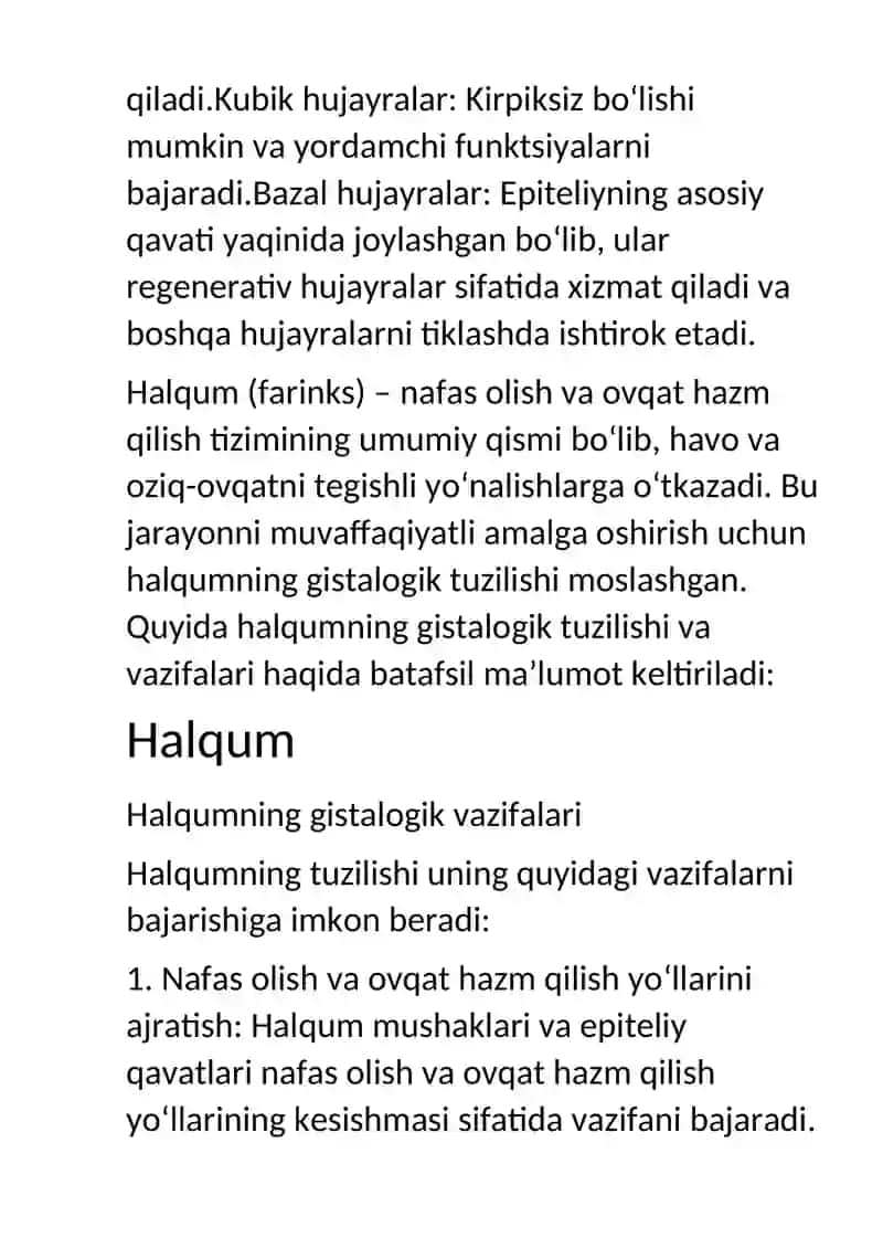 Nafas olish tizimi azolarining qiyosiy gistologik 3