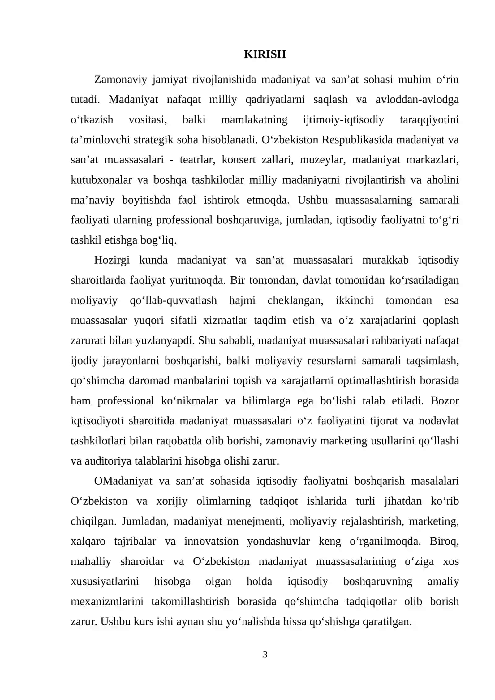 “Madaniyat va san’at sohasi boshqaruvi” kurs ishi 3