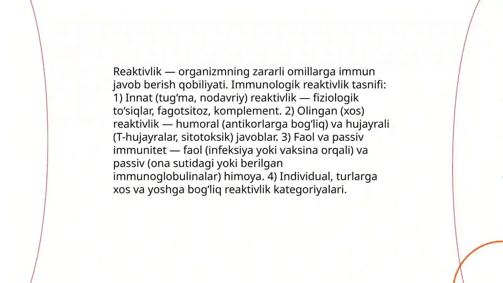 Reaktivlik. Patologiyada organizmining immunologik reaktivligi va bolalardagi axamiyati. Anafilaktik tipli (reagin tipli) va sitotoksik tipli allergik reaksiyalar..Immun tizim buzilishlari 3