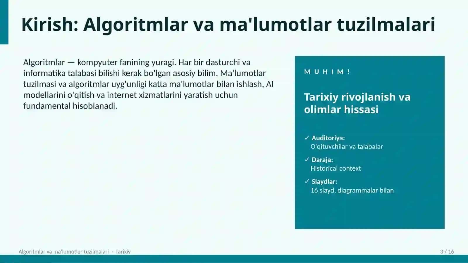 Algoritmlar va ma'lumotlar tuzilmalari 3