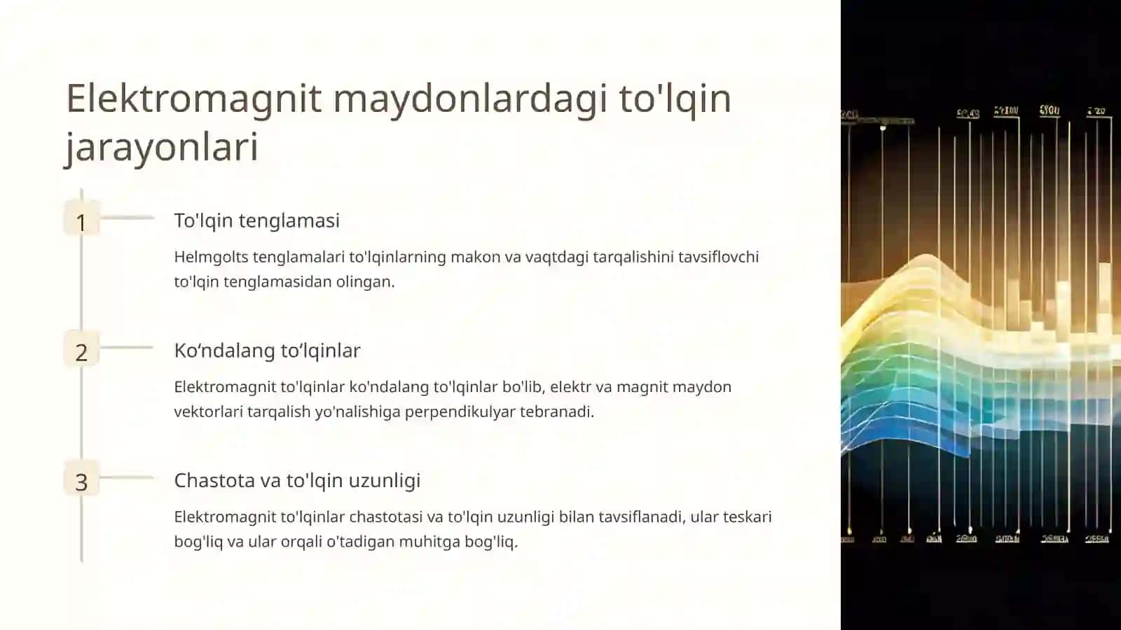 Gelmgolstenglamalari.Elektromagnitmaydonningto'lqintabiati.To'lqinlijarayonlar 3