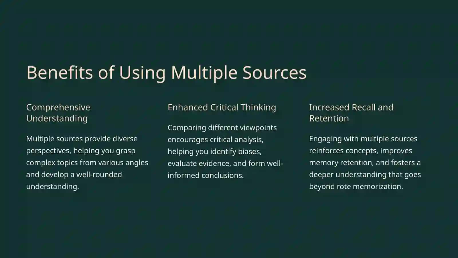 Studying with Multiple Sources 3