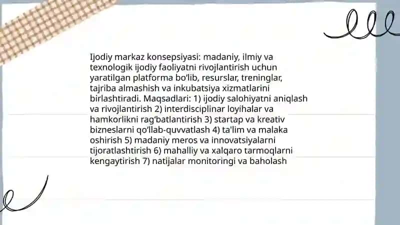 Ijodiy markazlar tashkil etish texnologiyasi 3