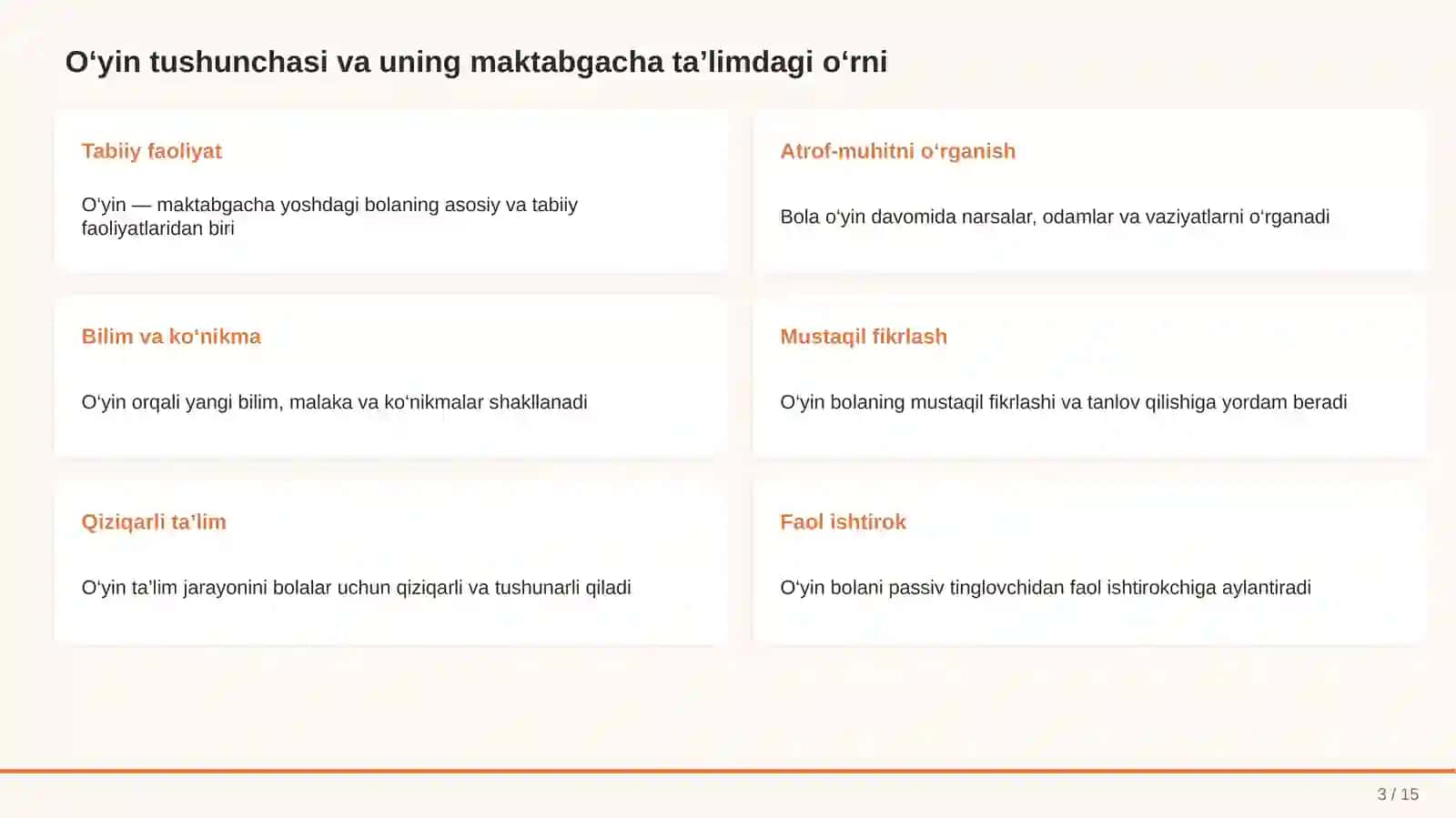 MAKTABGACHA TA'LIM: O‘YIN ORQALI TA’LIM-TARBIYA 3