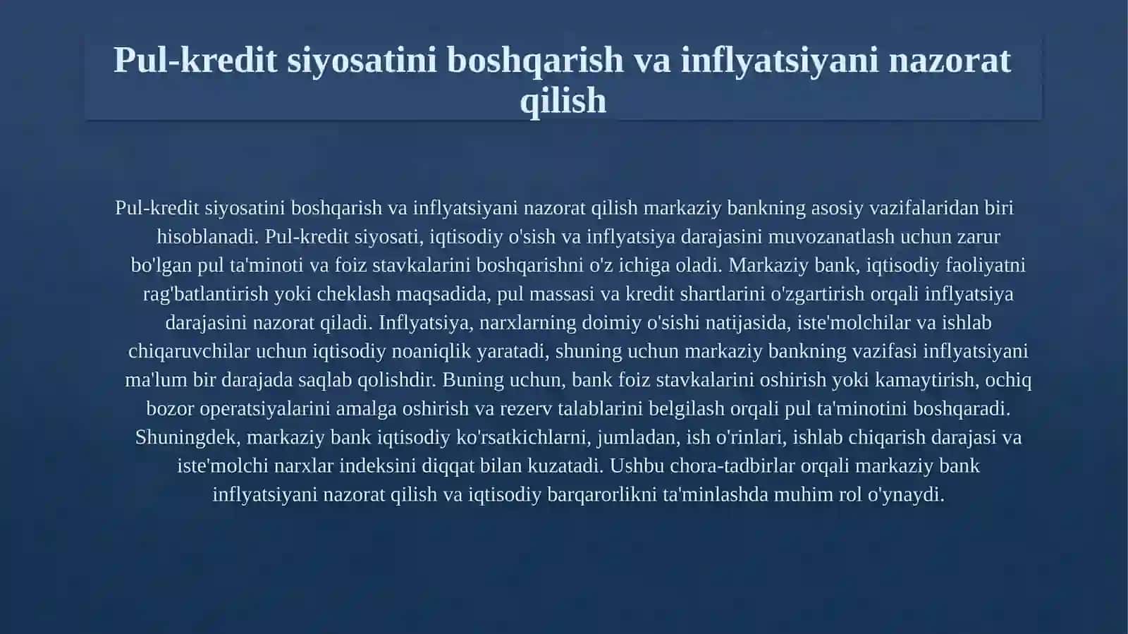 Markaziy bankning maqsadi va vazifalari, missiyasi, suvod taxlili 3
