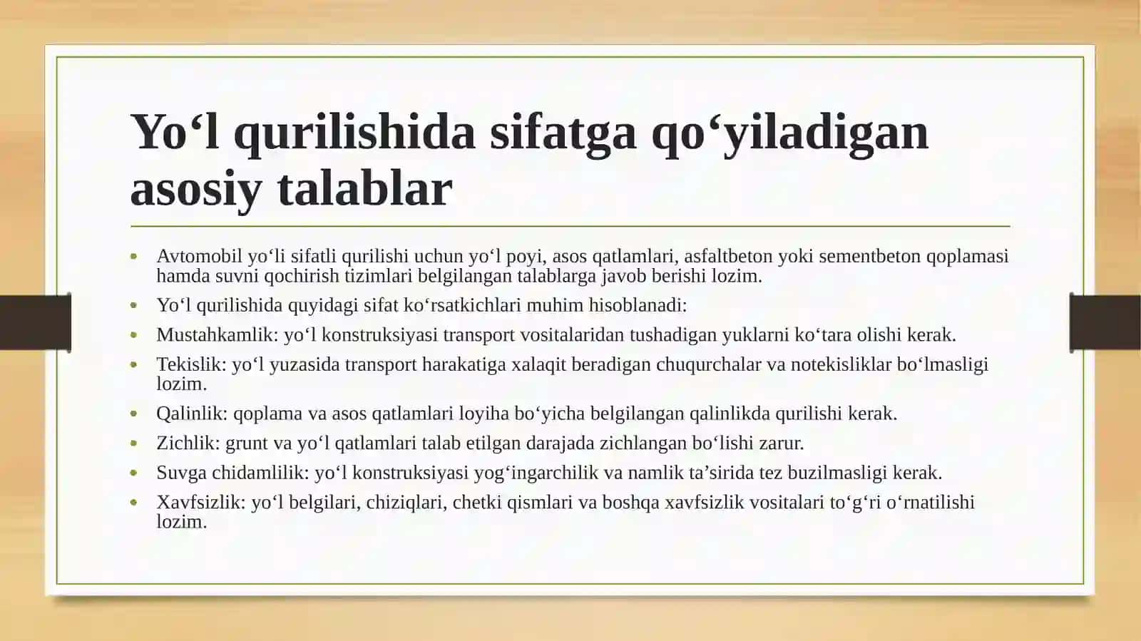AVTOMOBİL YO‘Lİ QURİLİSHİ SİFATİNİ BAHOLASHNİNG AHAMİYATİ VA UNİ TASHKİL ETİSH 3