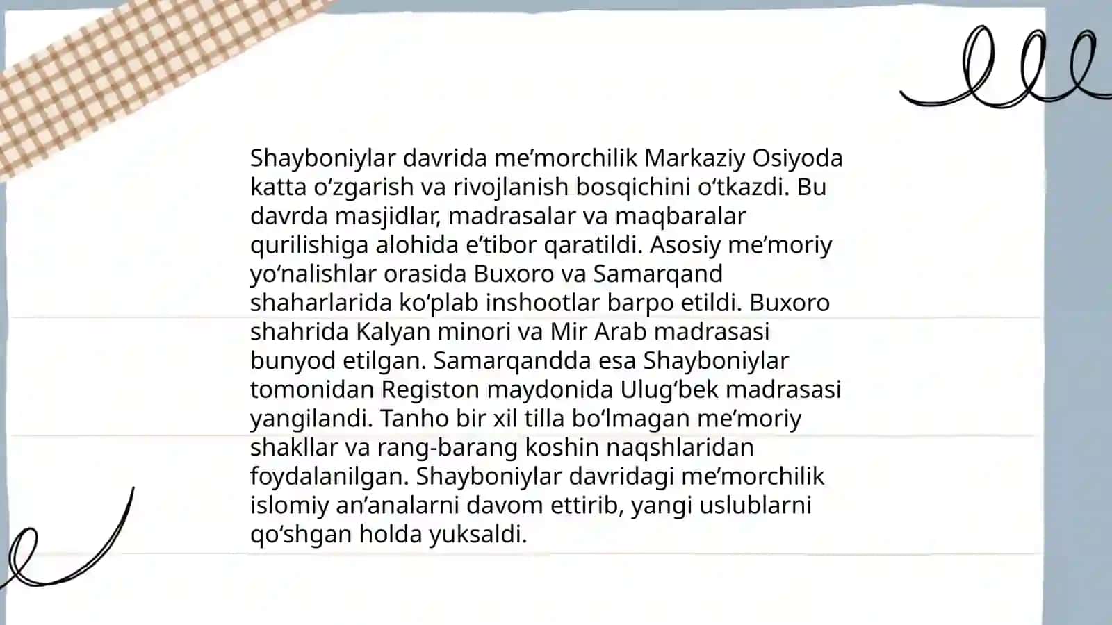 Shayboniylari va ashtarxoniylar davrida memorchilik va shaharsozlik 3