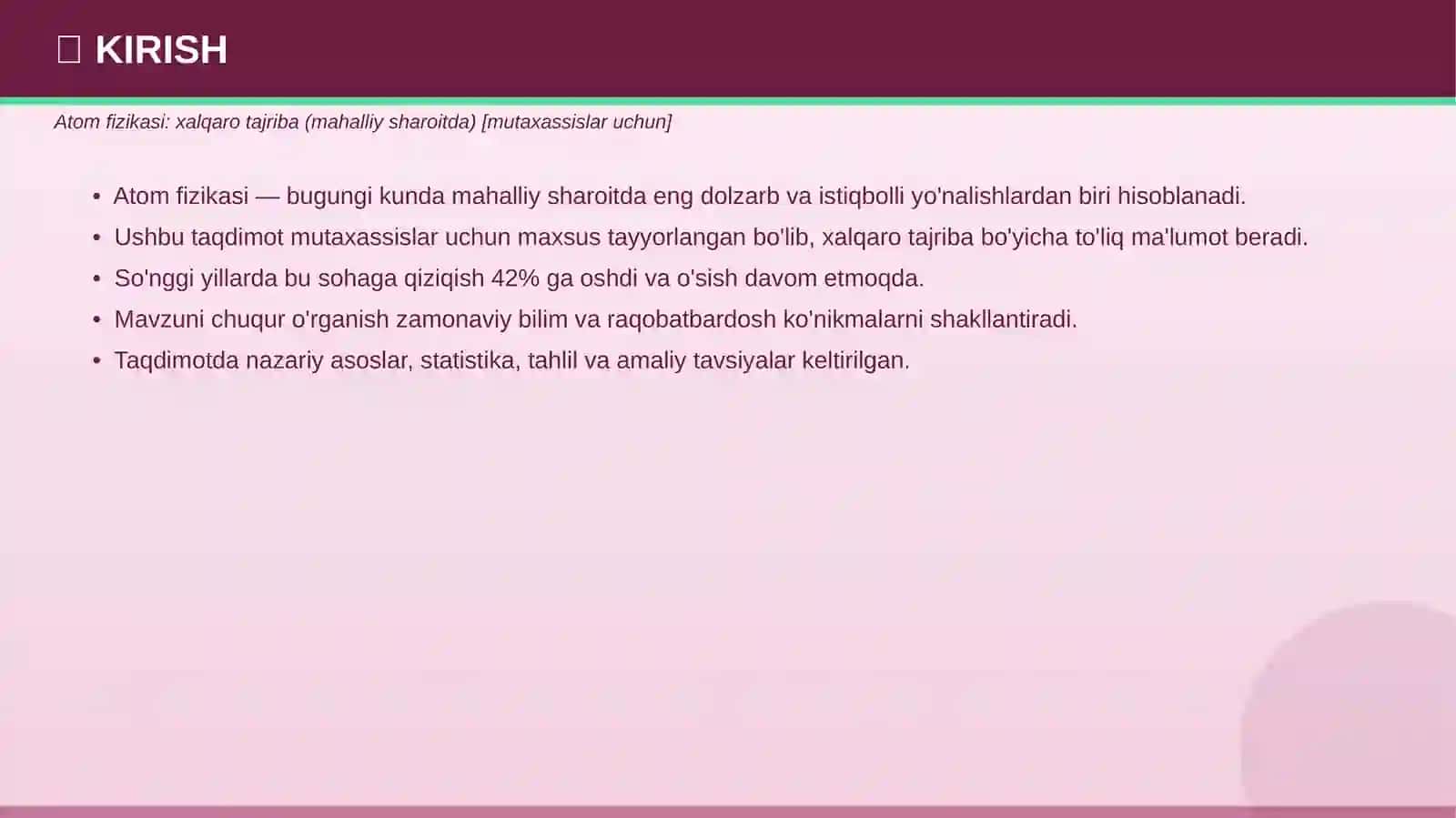 Atom fizikasi: xalqaro tajriba (mahalliy sharoitda) 3