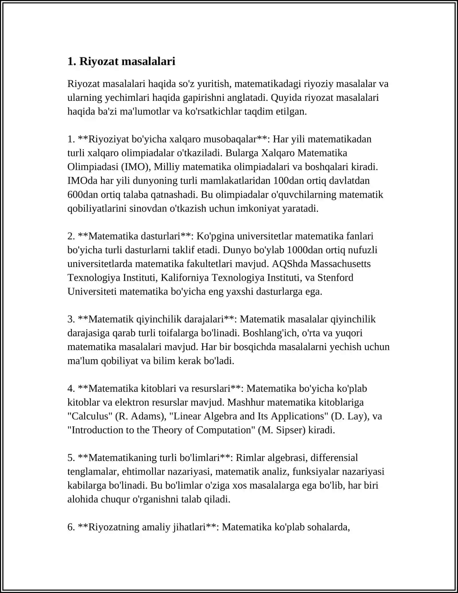 MUSTAQIL ISH Mavzu: RIMKEVINCH MASALALAR TOʻPLAMI 3