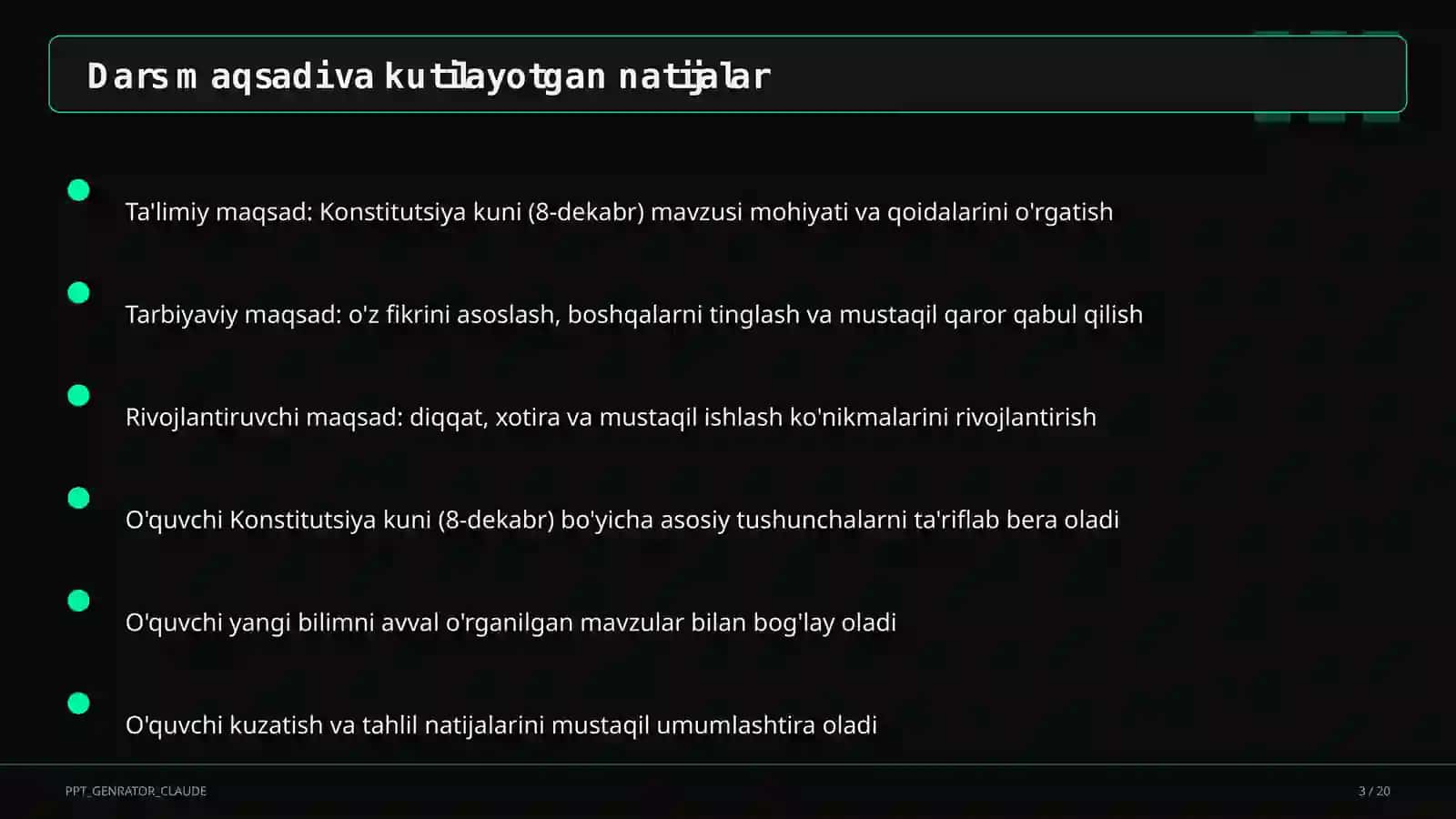 Sinf soati va tarbiyaviy tadbirlar (1–11) — o'qituvchilar uchun 3