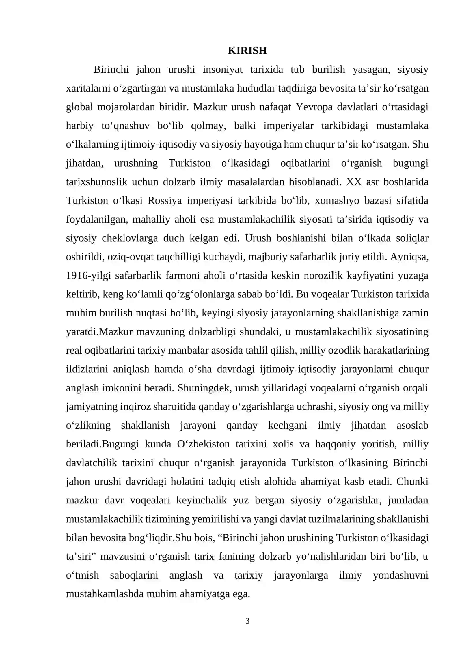Birinchi jahon urushi yillarida Turkiston o‘lkasidagi ijtimoiy-iqtisodiy va siyosiy hayot 3