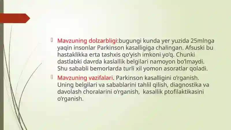 Parkinson kasalligini davolashda ishlatiladigan dorivostlar 3