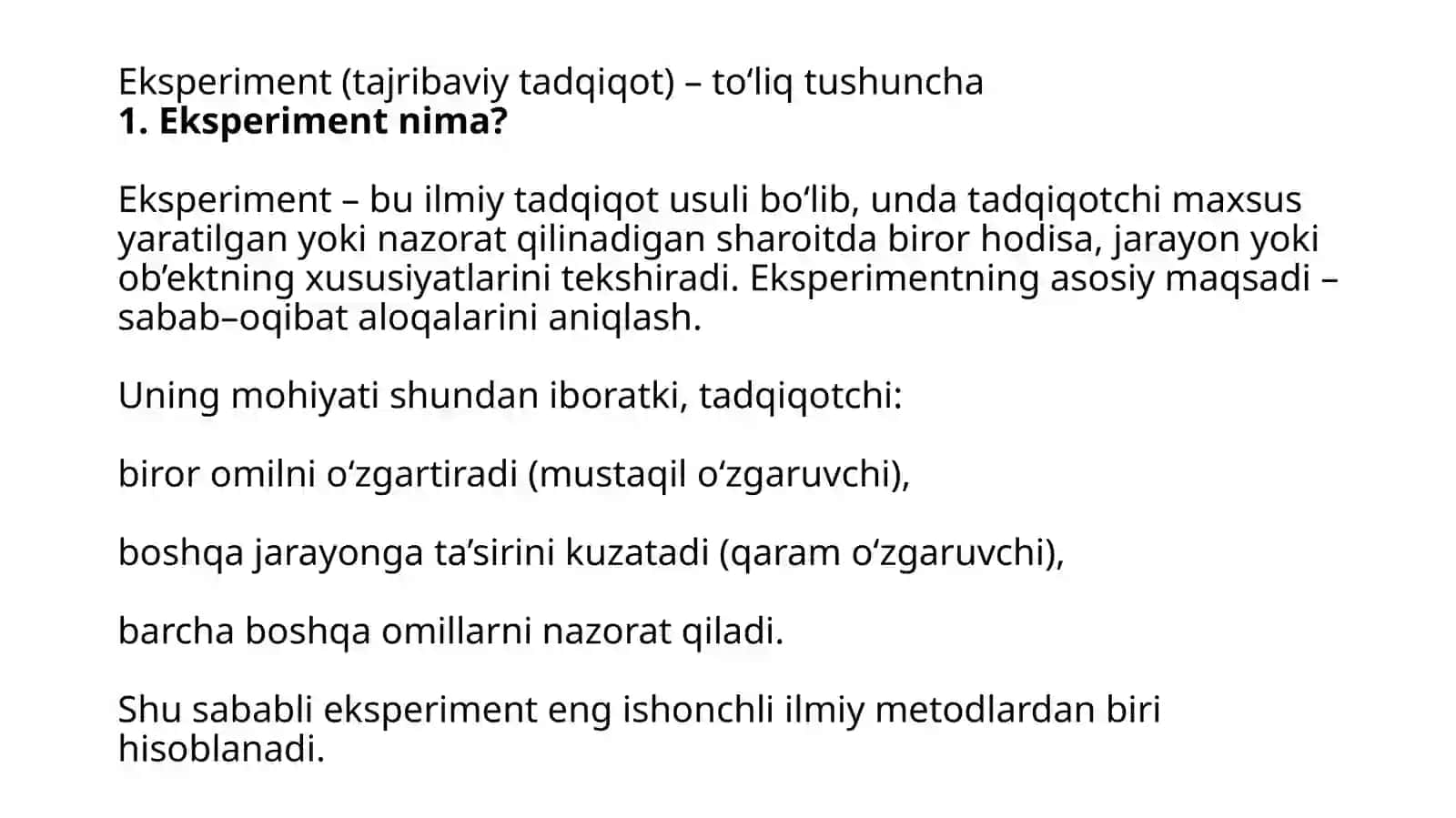 Eksperiment tushunchasi, bosqichlari va uni rejalashtirish 3