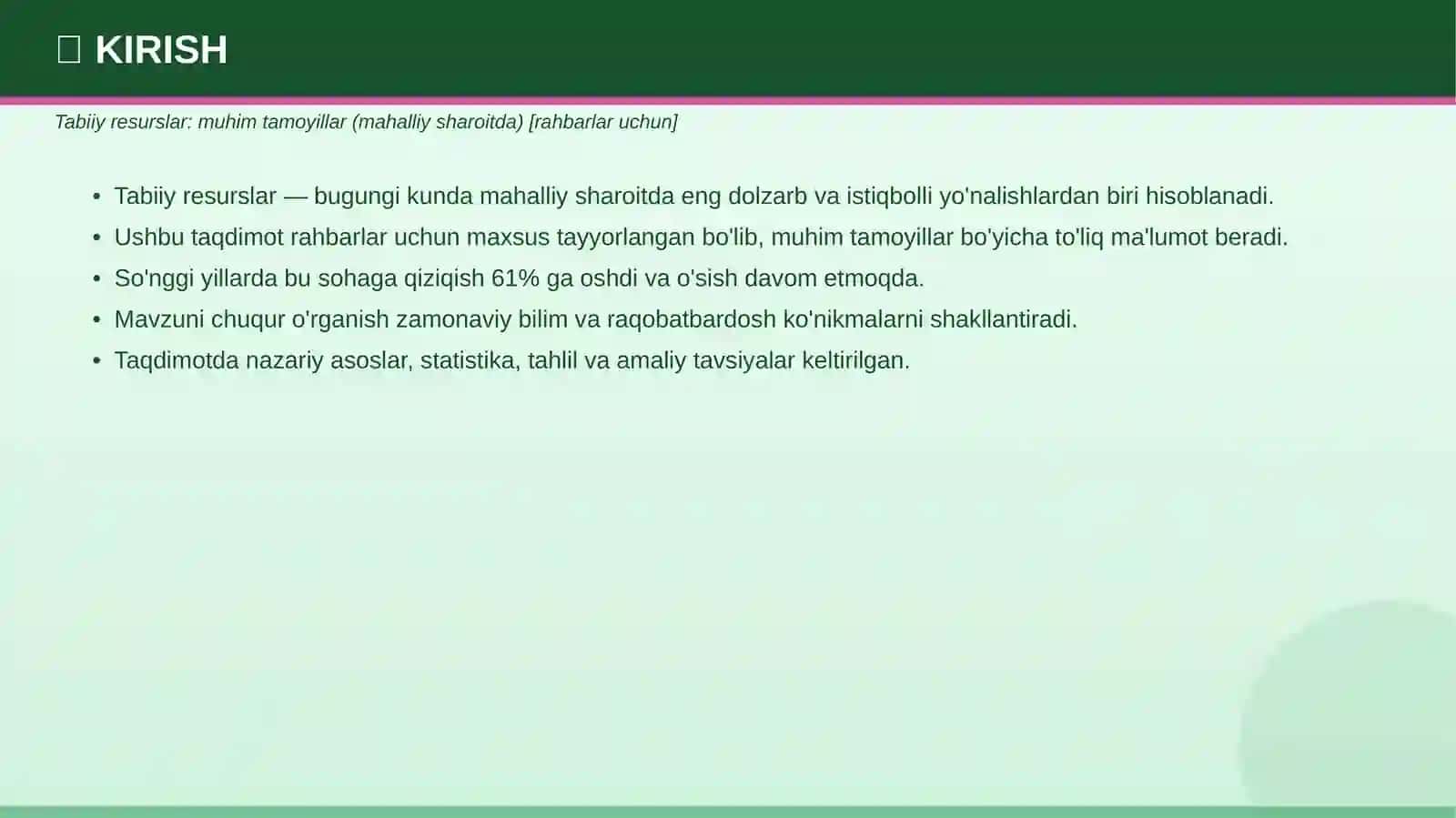 Tabiiy Resurslar: Muhim Tamoyillar 3