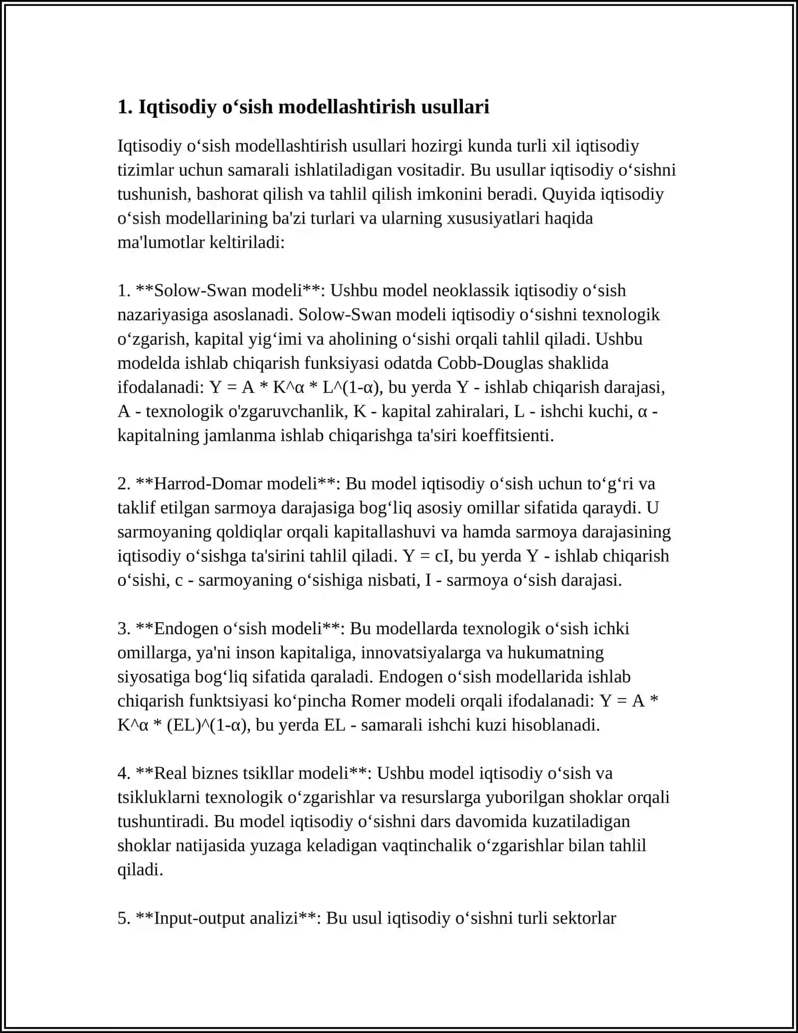Iqtisodiy Oʻsish Modellashtirish Usullari 3